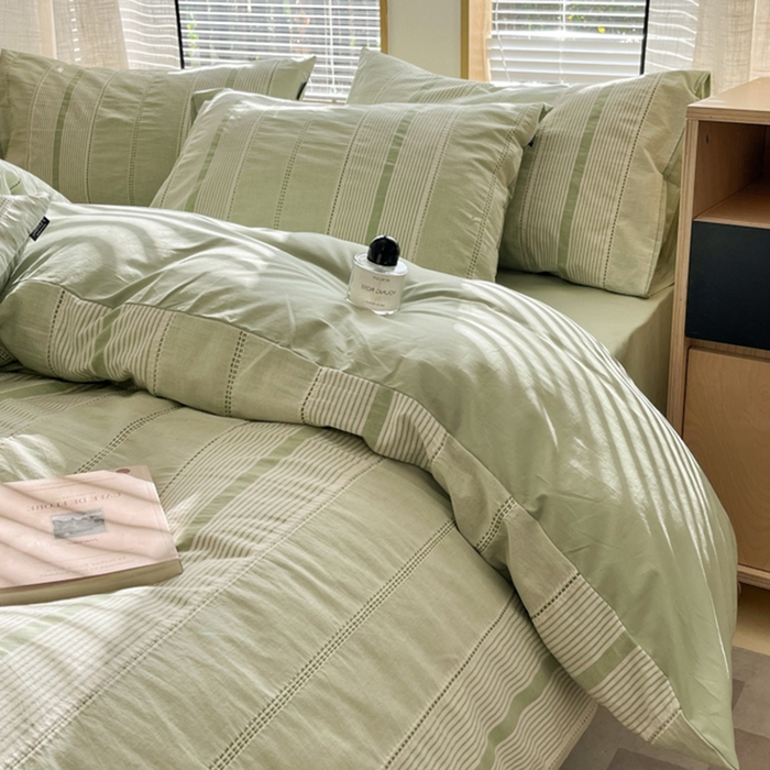 91家纺网 家纺一手货源 找家纺 宜代光年 2025新款全棉纯棉色织提花瑞拉系列四件套 瑞拉-绿