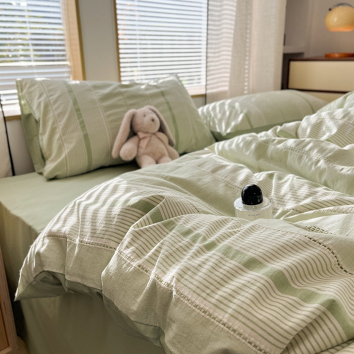 91家纺网 家纺一手货源 找家纺 宜代光年 2025新款全棉纯棉色织提花瑞拉系列四件套 瑞拉-绿