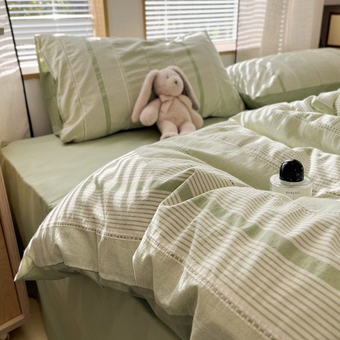 91家纺网 家纺一手货源 找家纺 宜代光年 2025新款全棉纯棉色织提花瑞拉系列四件套 瑞拉-绿