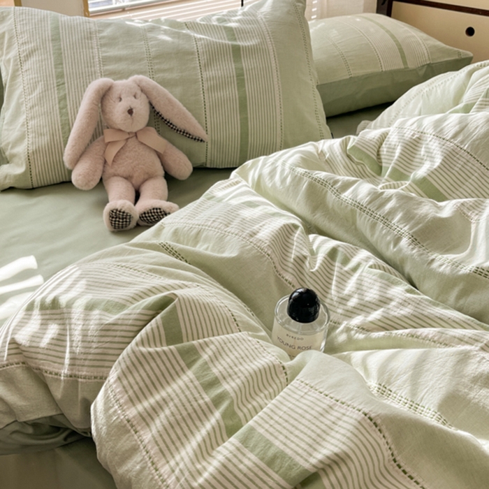 91家纺网 家纺一手货源 找家纺 宜代光年 2025新款全棉纯棉色织提花瑞拉系列四件套 瑞拉-绿