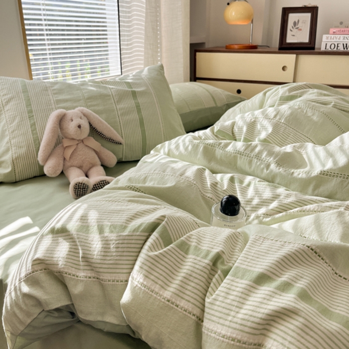 91家纺网 家纺一手货源 找家纺 宜代光年 2025新款全棉纯棉色织提花瑞拉系列四件套 瑞拉-绿