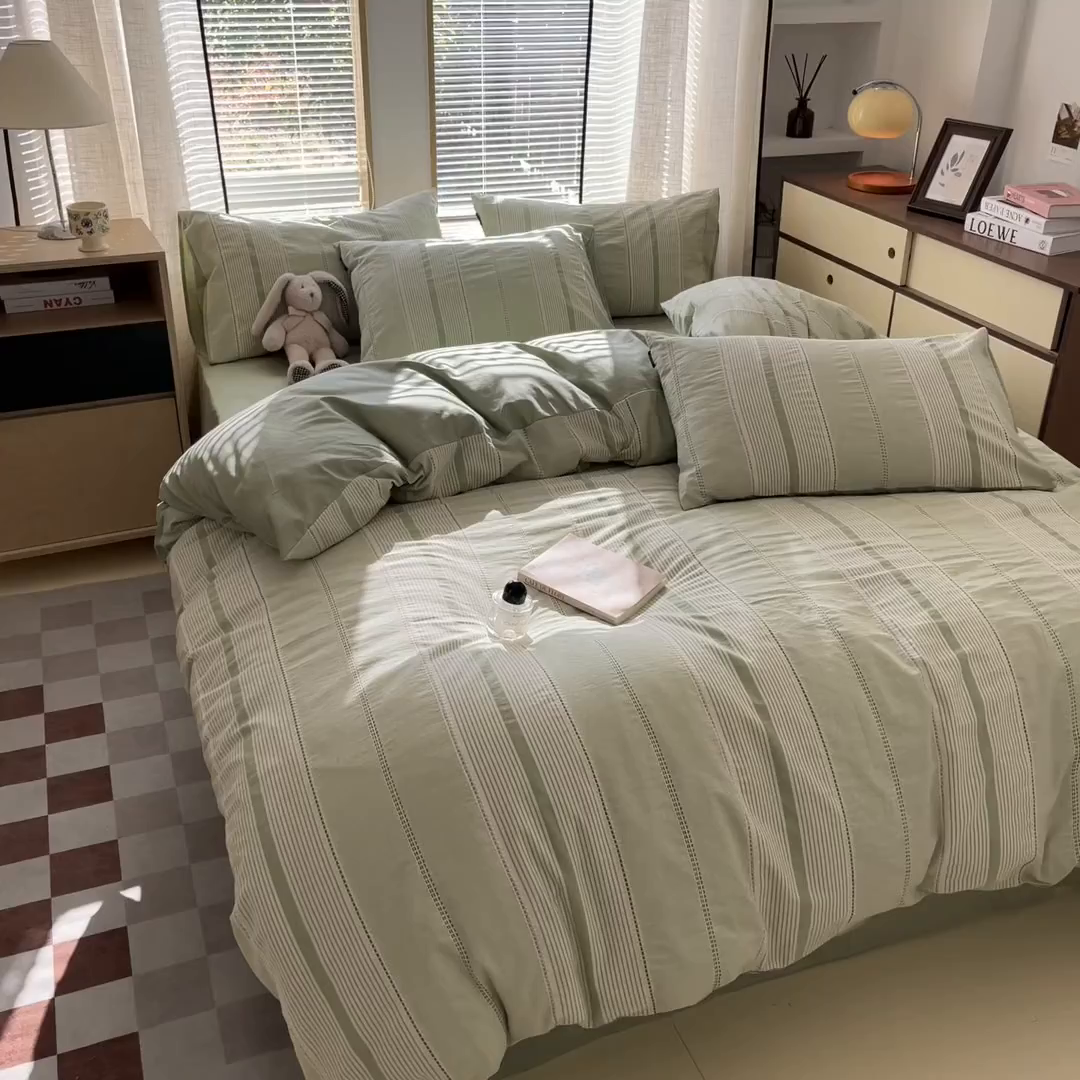 91家纺网 家纺一手货源 找家纺 宜代光年 2025新款全棉纯棉色织提花瑞拉系列四件套 瑞拉-绿