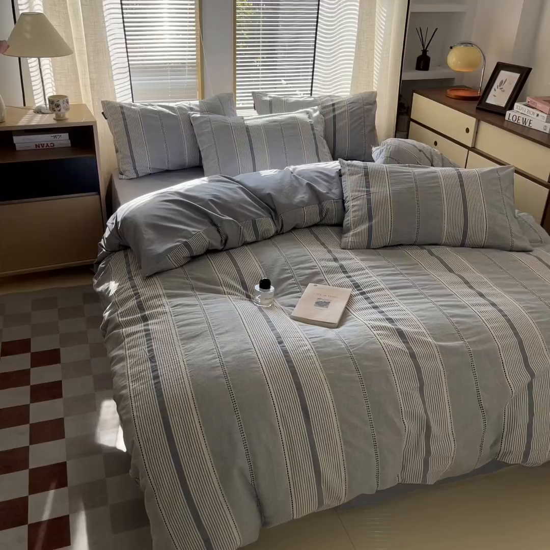 91家纺网 家纺一手货源 找家纺 宜代光年 2025新款全棉纯棉色织提花瑞拉系列四件套 瑞拉-蓝