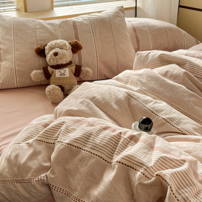 91家纺网 家纺一手货源 找家纺 宜代光年 2025新款全棉纯棉色织提花瑞拉系列四件套 瑞拉-豆沙