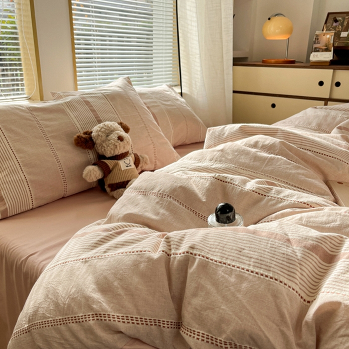 91家纺网 家纺一手货源 找家纺 宜代光年 2025新款全棉纯棉色织提花瑞拉系列四件套 瑞拉-豆沙