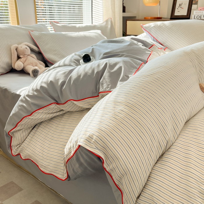 91家纺网 家纺一手货源 找家纺 （总）宜代光年 2025新款全棉纯棉色织提花滚绳款四件套-森韵