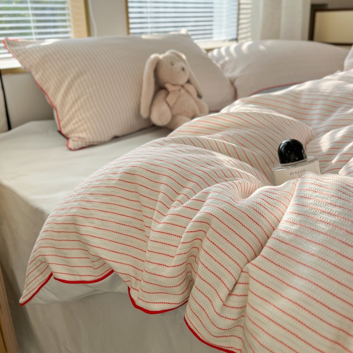 91家纺网 家纺一手货源 找家纺 宜代光年 2025新款全棉纯棉色织提花滚绳款四件套-森韵 森韵-天蓝