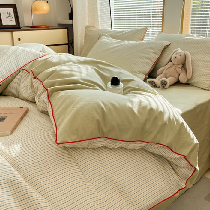 91家纺网 家纺一手货源 找家纺 宜代光年 2025新款全棉纯棉色织提花滚绳款四件套-森韵 森韵-浅绿