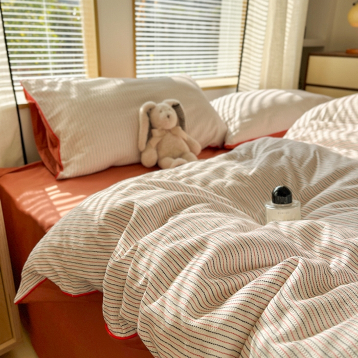 91家纺网 家纺一手货源 找家纺 （总）宜代光年 2025新款全棉纯棉色织提花滚绳款四件套-森韵