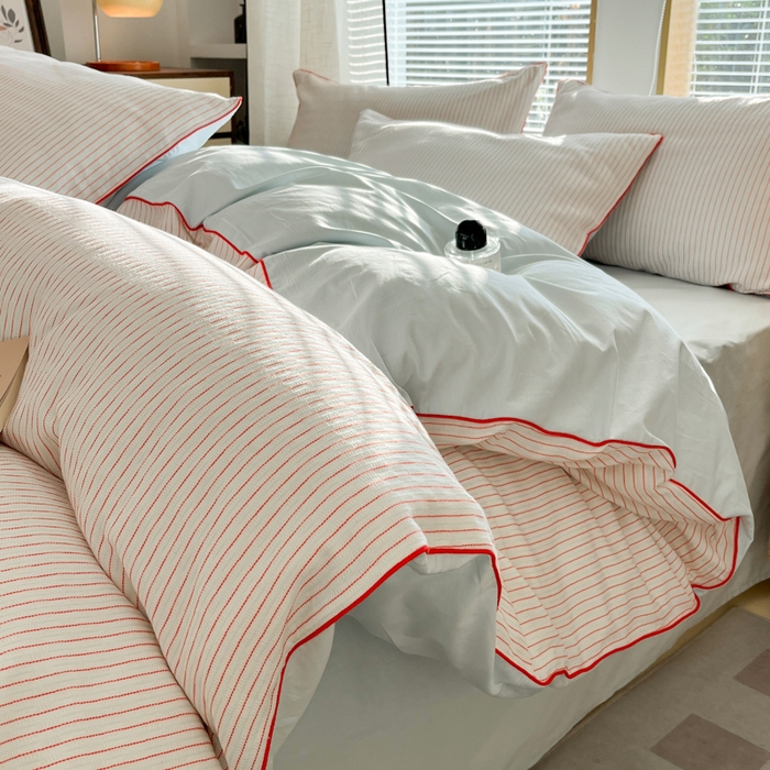 91家纺网 家纺一手货源 找家纺 宜代光年 2025新款全棉纯棉色织提花滚绳款四件套-森韵 森韵-天蓝