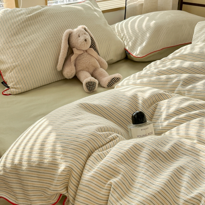 91家纺网 家纺一手货源 找家纺 宜代光年 2025新款全棉纯棉色织提花滚绳款四件套-森韵 森韵-浅绿