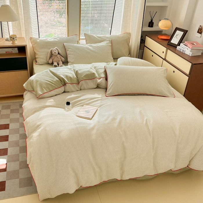 91家纺网 家纺一手货源 找家纺 宜代光年 2025新款全棉纯棉色织提花滚绳款四件套-森韵 森韵-浅绿