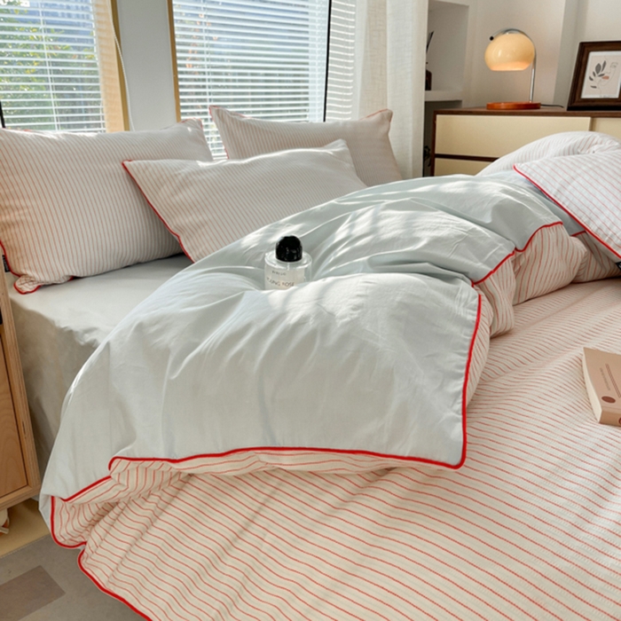 91家纺网 家纺一手货源 找家纺 宜代光年 2025新款全棉纯棉色织提花滚绳款四件套-森韵 森韵-天蓝