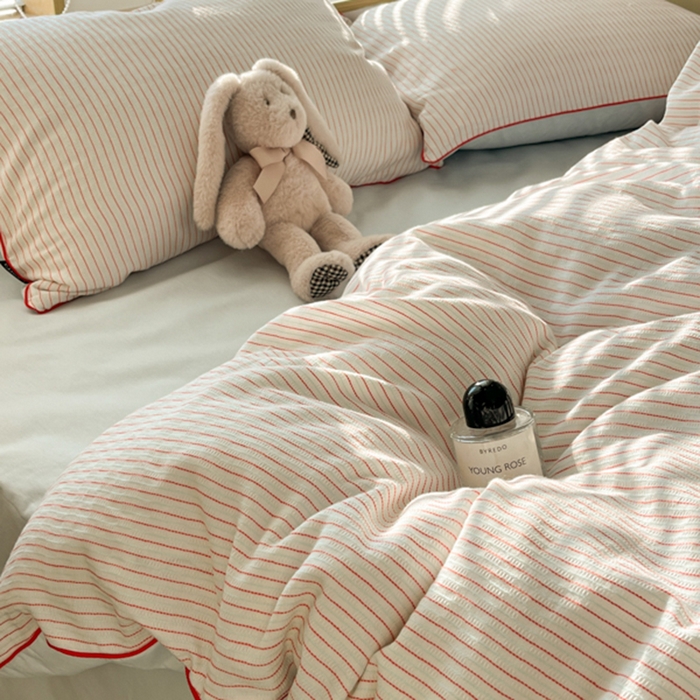 91家纺网 家纺一手货源 找家纺 宜代光年 2025新款全棉纯棉色织提花滚绳款四件套-森韵 森韵-天蓝