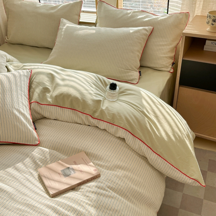 91家纺网 家纺一手货源 找家纺 宜代光年 2025新款全棉纯棉色织提花滚绳款四件套-森韵 森韵-浅绿