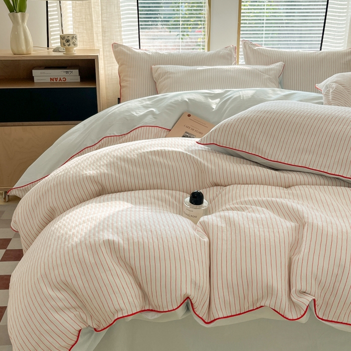 91家纺网 家纺一手货源 找家纺 宜代光年 2025新款全棉纯棉色织提花滚绳款四件套-森韵 森韵-天蓝