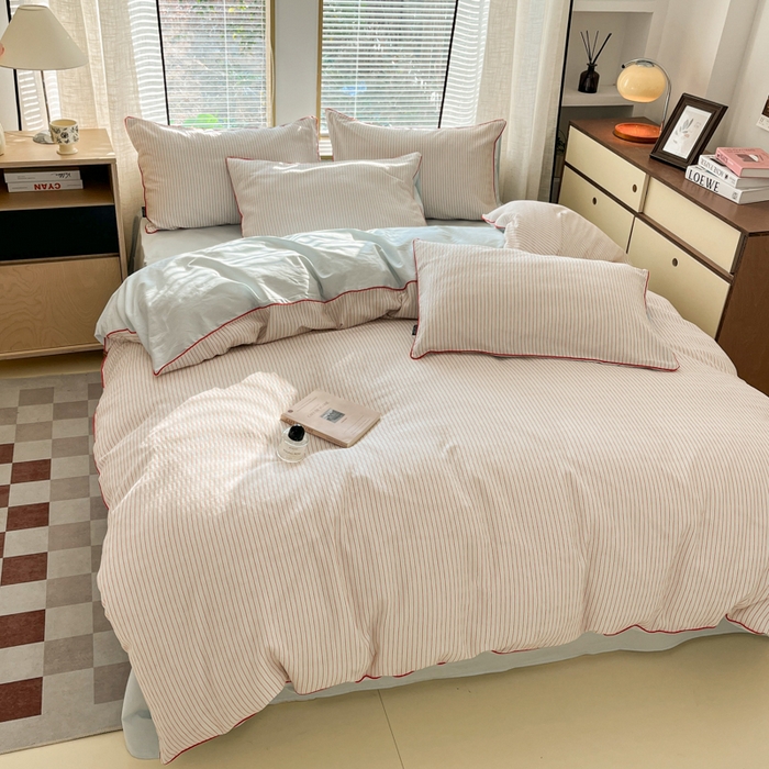 91家纺网 家纺一手货源 找家纺 宜代光年 2025新款全棉纯棉色织提花滚绳款四件套-森韵 森韵-天蓝