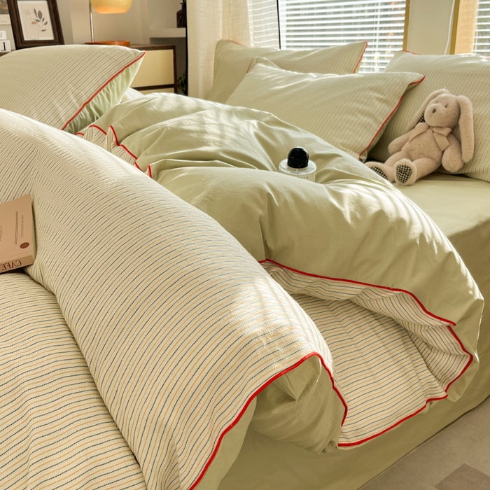 91家纺网 家纺一手货源 找家纺 宜代光年 2025新款全棉纯棉色织提花滚绳款四件套-森韵 森韵-浅绿