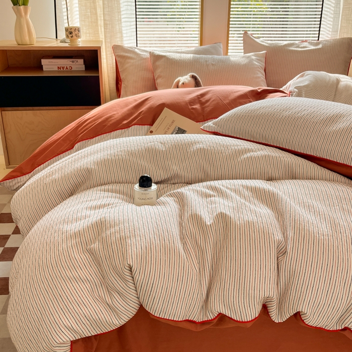 91家纺网 家纺一手货源 找家纺 （总）宜代光年 2025新款全棉纯棉色织提花滚绳款四件套-森韵