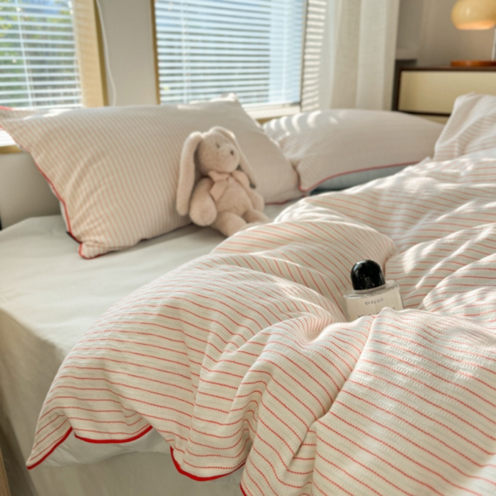 91家纺网 家纺一手货源 找家纺 宜代光年 2025新款全棉纯棉色织提花滚绳款四件套-森韵 森韵-天蓝