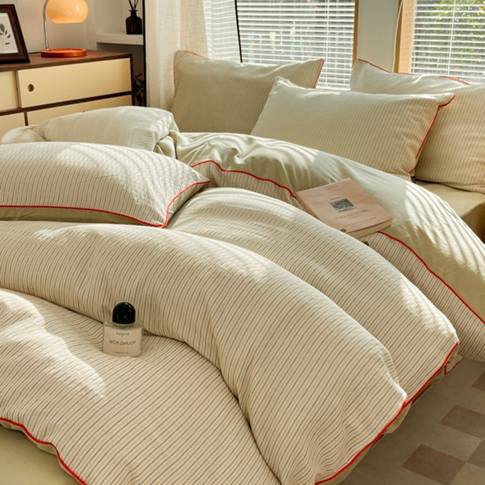 91家纺网 家纺一手货源 找家纺 宜代光年 2025新款全棉纯棉色织提花滚绳款四件套-森韵 森韵-浅绿