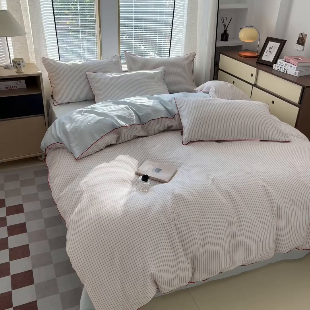 91家纺网 家纺一手货源 找家纺 宜代光年 2025新款全棉纯棉色织提花滚绳款四件套-森韵 森韵-天蓝