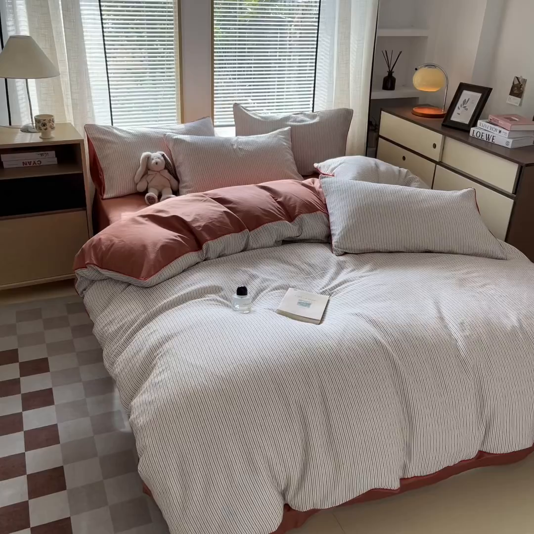 91家纺网 家纺一手货源 找家纺 （总）宜代光年 2025新款全棉纯棉色织提花滚绳款四件套-森韵