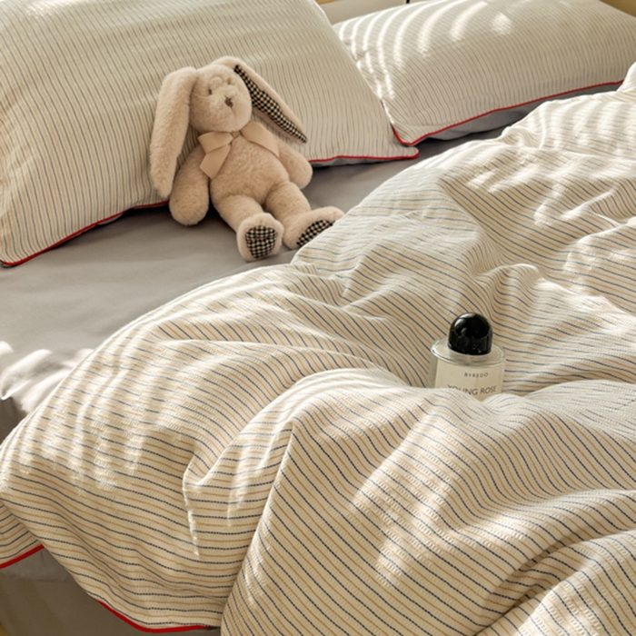 91家纺网 家纺一手货源 找家纺 宜代光年 2025新款全棉纯棉色织提花滚绳款四件套-森韵 森韵-蓝灰