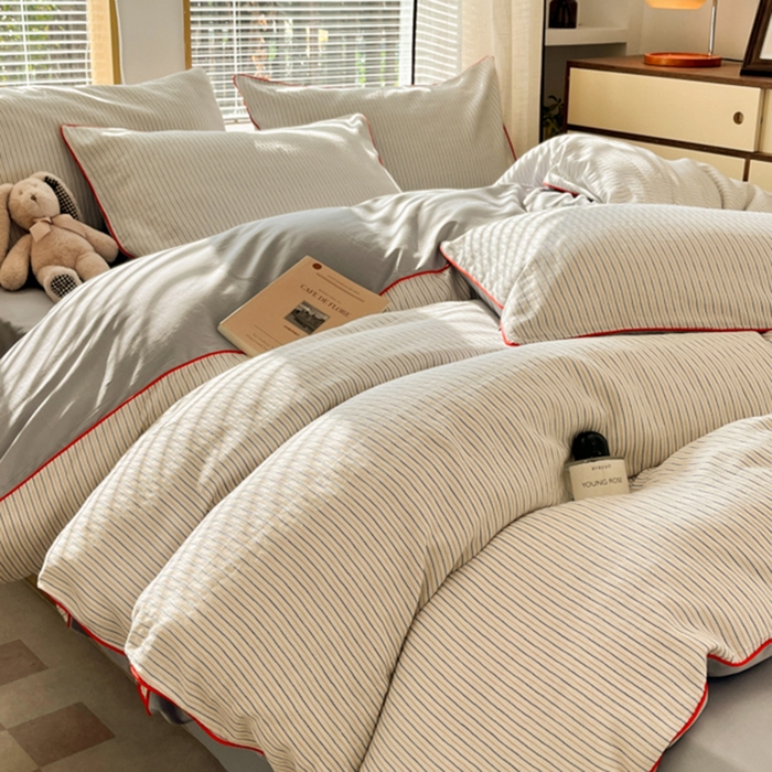 91家纺网 家纺一手货源 找家纺 宜代光年 2025新款全棉纯棉色织提花滚绳款四件套-森韵 森韵-蓝灰