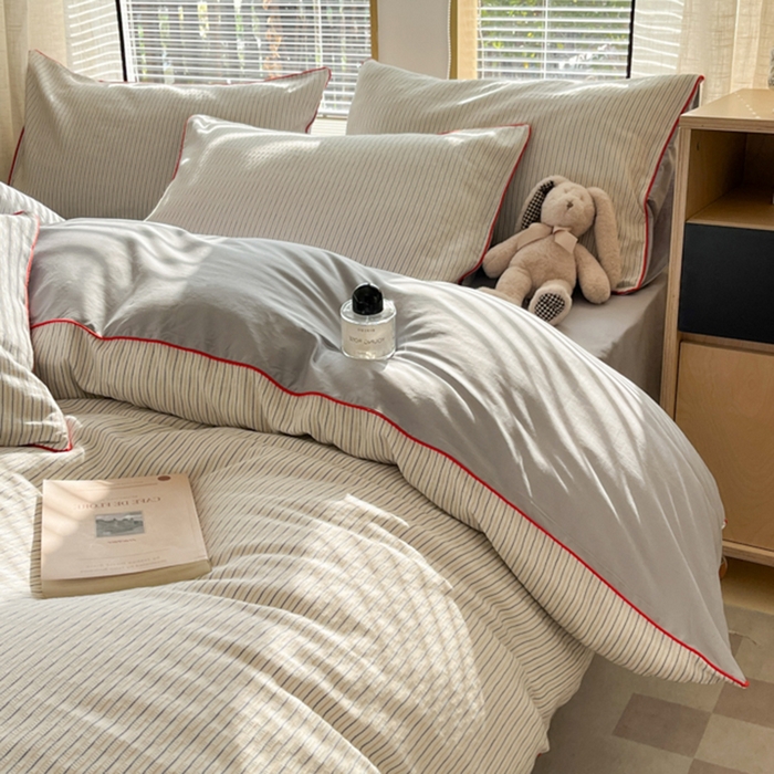 91家纺网 家纺一手货源 找家纺 宜代光年 2025新款全棉纯棉色织提花滚绳款四件套-森韵 森韵-蓝灰