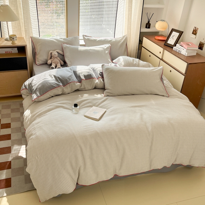 91家纺网 家纺一手货源 找家纺 宜代光年 2025新款全棉纯棉色织提花滚绳款四件套-森韵 森韵-蓝灰