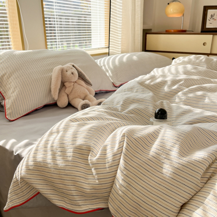 91家纺网 家纺一手货源 找家纺 宜代光年 2025新款全棉纯棉色织提花滚绳款四件套-森韵 森韵-蓝灰