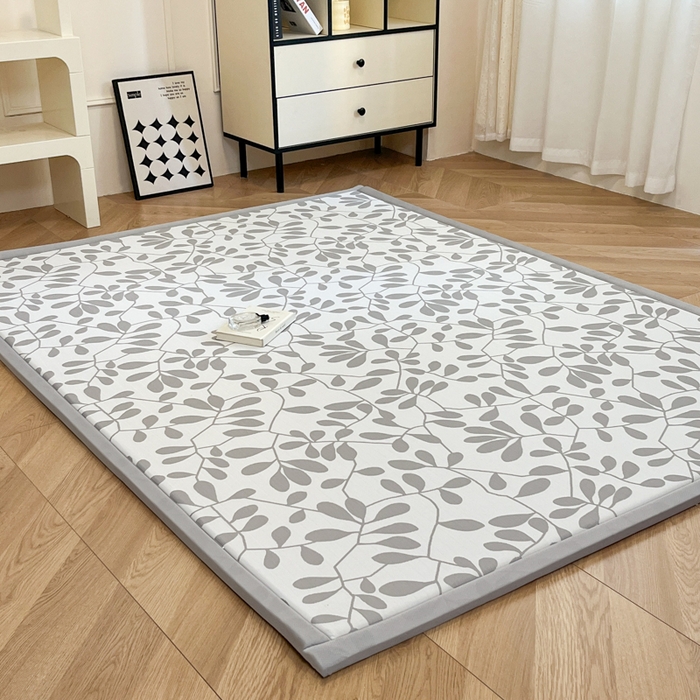 91家纺网 家纺一手货源 找家纺 宜代光年 2025新款冷凝丝提花凉席多功能地垫 凉感叶繁床垫-灰