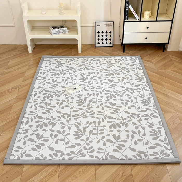 宜代光年 2025新款冷凝丝提花凉席多功能地垫 凉感叶繁床垫-灰