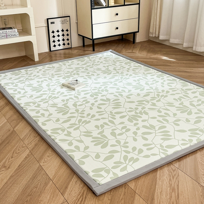 91家纺网 家纺一手货源 找家纺 宜代光年 2025新款冷凝丝提花凉席多功能地垫 凉感叶繁床垫-绿