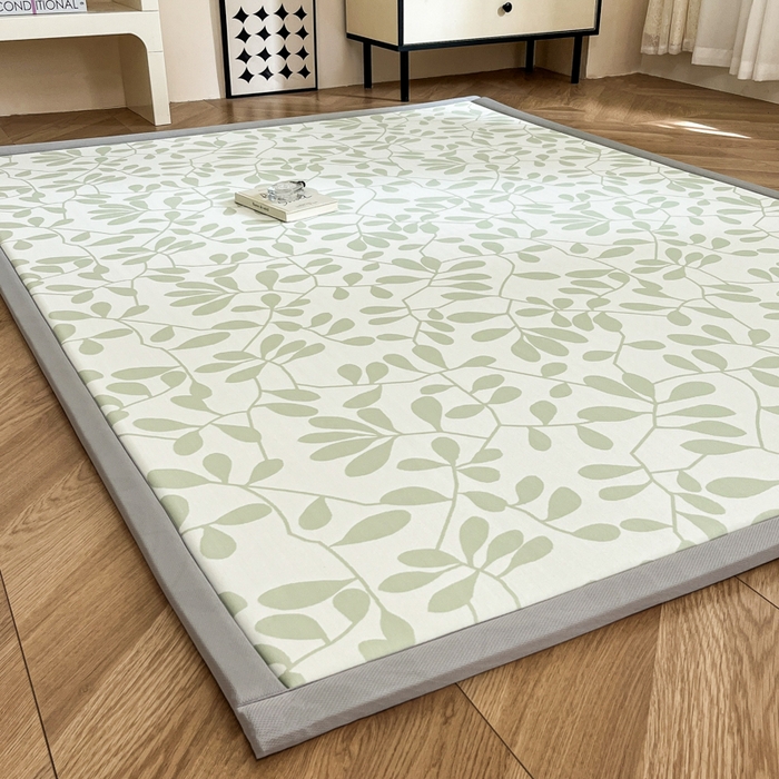 91家纺网 家纺一手货源 找家纺 宜代光年 2025新款冷凝丝提花凉席多功能地垫 凉感叶繁床垫-绿