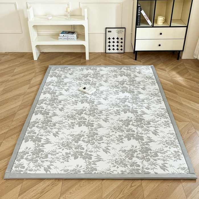 宜代光年 2025新款冷凝丝提花凉席多功能地垫 凉感繁花床垫-灰