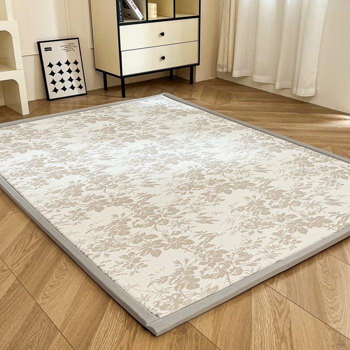 91家纺网 家纺一手货源 找家纺 宜代光年 2025新款冷凝丝提花凉席多功能地垫 凉感繁花床垫-咖