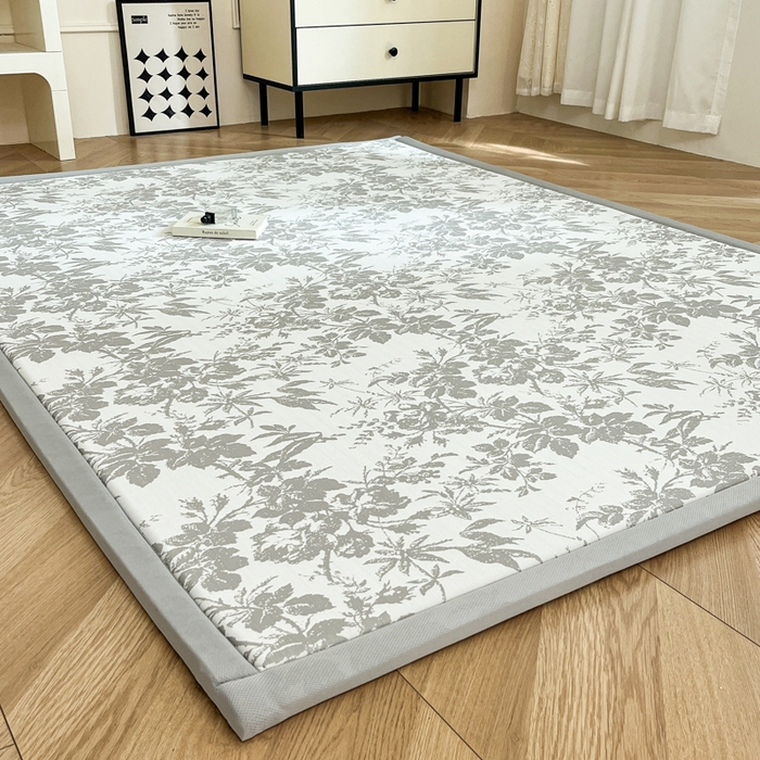 91家纺网 家纺一手货源 找家纺 宜代光年 2025新款冷凝丝提花凉席多功能地垫 凉感繁花床垫-灰