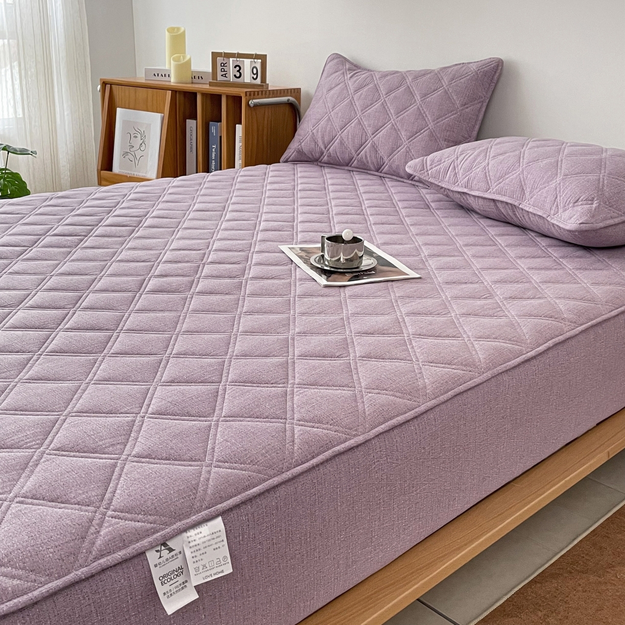 91家纺网 家纺一手货源 找家纺 豪选家纺 2025新款仿亚麻夹棉棉花床笠 木槿紫