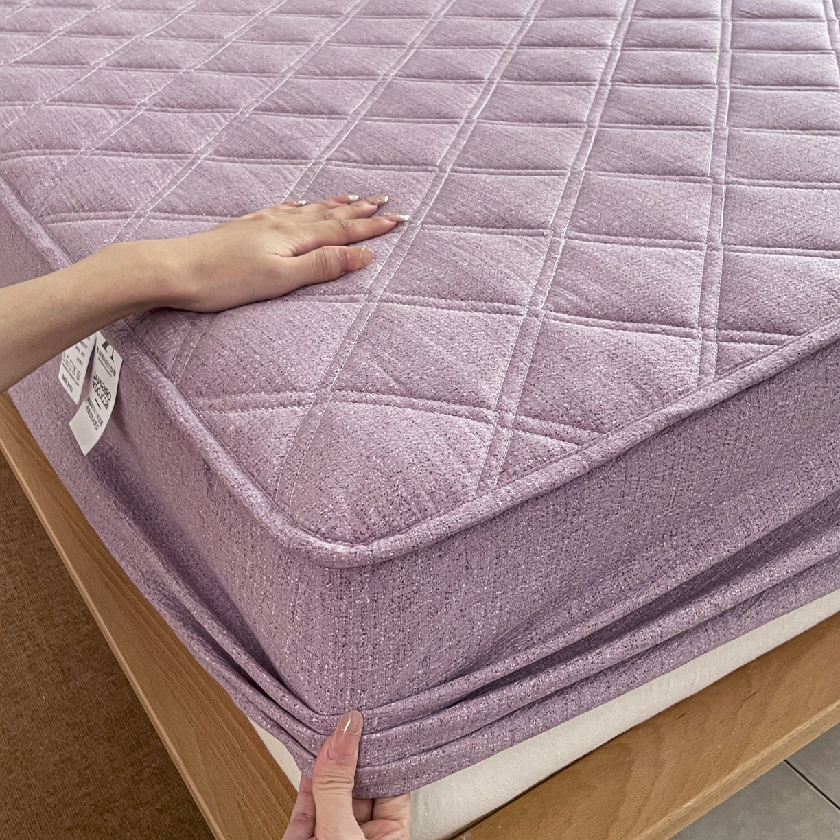 91家纺网 家纺一手货源 找家纺 豪选家纺 2025新款仿亚麻夹棉棉花床笠 木槿紫