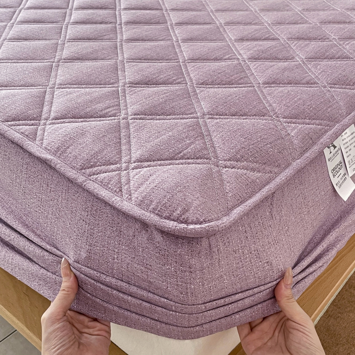 91家纺网 家纺一手货源 找家纺 豪选家纺 2025新款仿亚麻夹棉棉花床笠 木槿紫