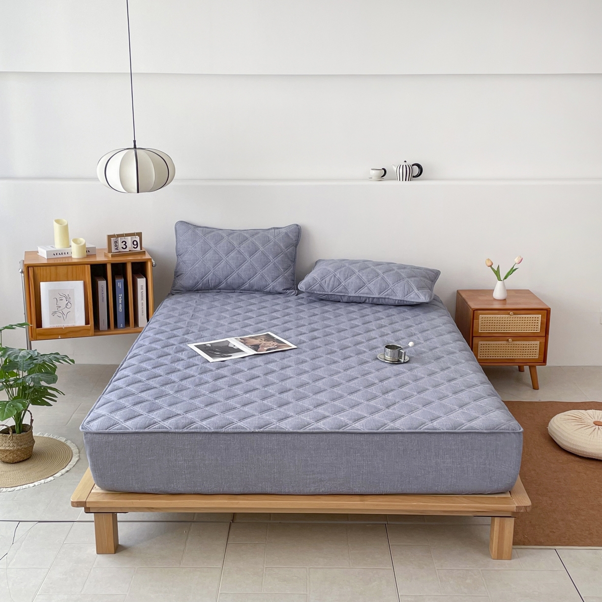 91家纺网 家纺一手货源 找家纺 豪选家纺 2025新款仿亚麻夹棉棉花床笠 暮云灰