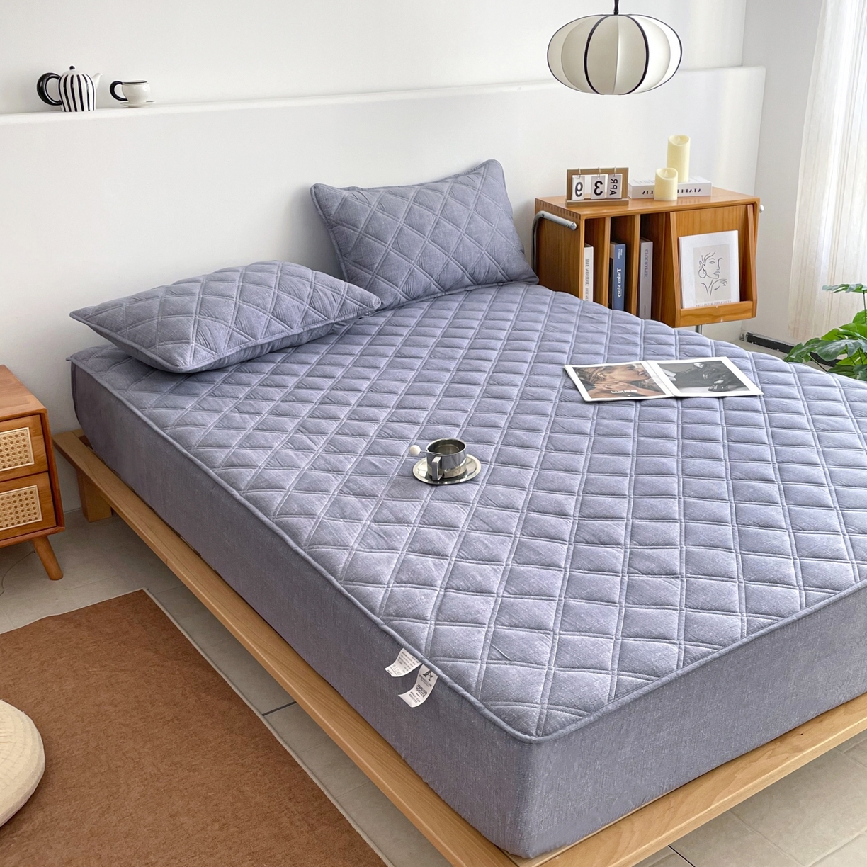 91家纺网 家纺一手货源 找家纺 豪选家纺 2025新款仿亚麻夹棉棉花床笠 暮云灰