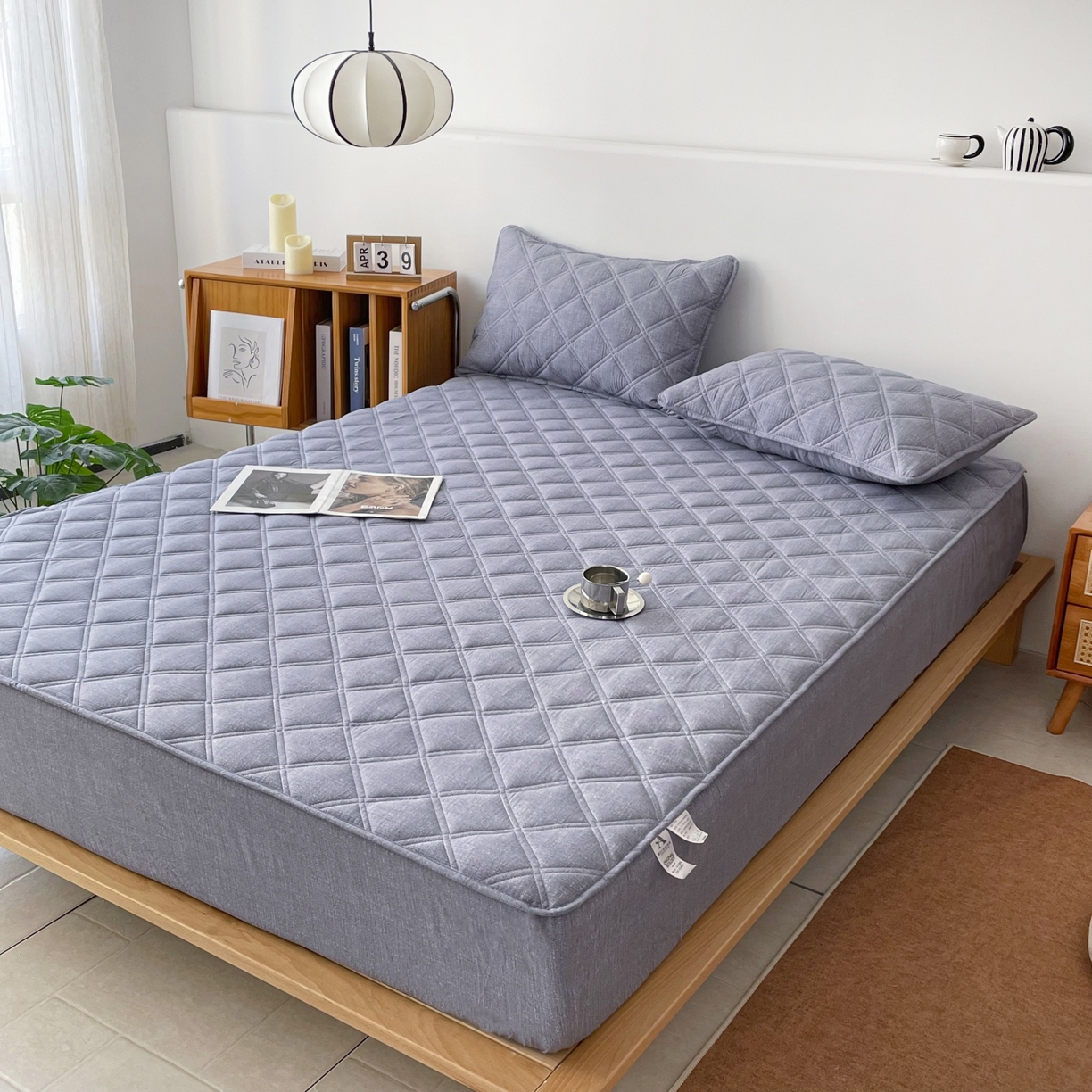 91家纺网 家纺一手货源 找家纺 豪选家纺 2025新款仿亚麻夹棉棉花床笠 暮云灰