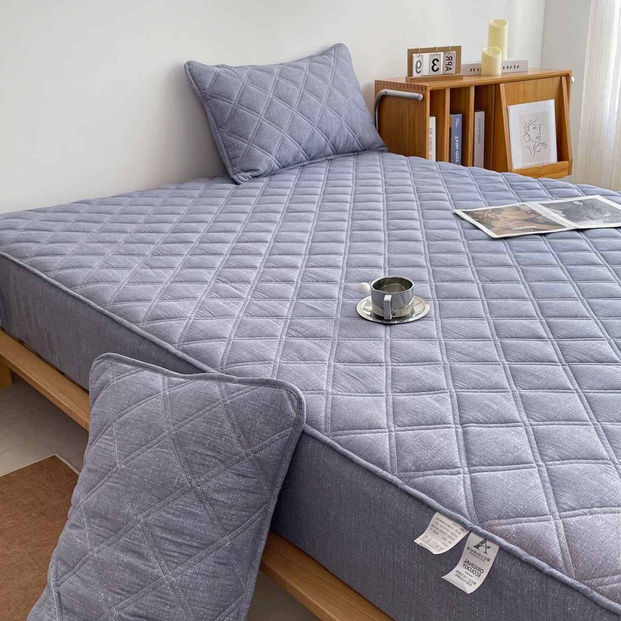 91家纺网 家纺一手货源 找家纺 豪选家纺 2025新款仿亚麻夹棉棉花床笠 暮云灰