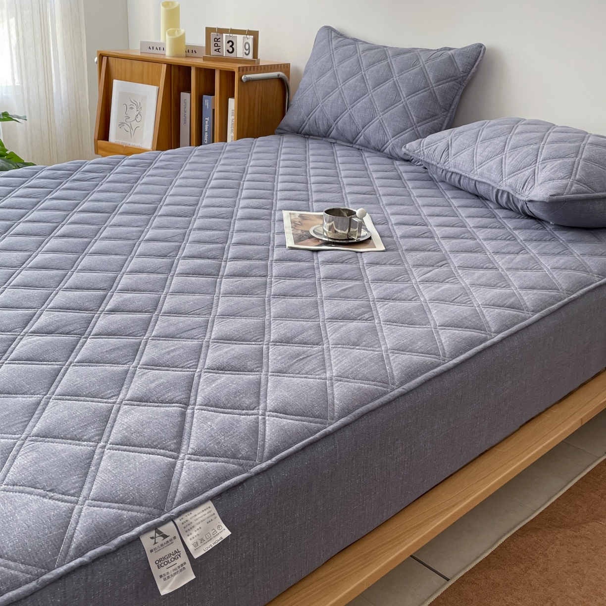 91家纺网 家纺一手货源 找家纺 豪选家纺 2025新款仿亚麻夹棉棉花床笠 暮云灰