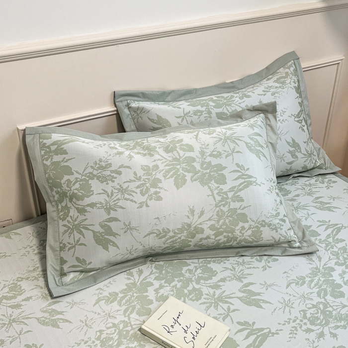 91家纺网 家纺一手货源 找家纺 宜代光年 2025新款冷凝丝可水洗提花凉感席 凉感繁花-绿