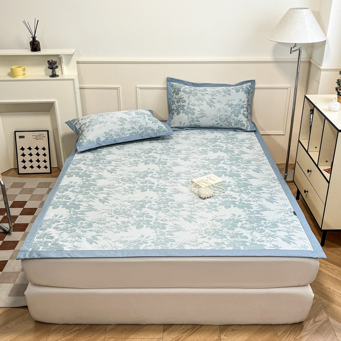 宜代光年 2025新款冷凝丝可水洗提花凉感席 凉感繁花-蓝