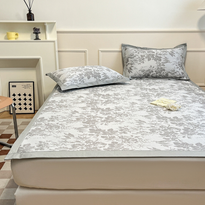 91家纺网 家纺一手货源 找家纺 宜代光年 2025新款冷凝丝可水洗提花凉感席 凉感繁花-灰